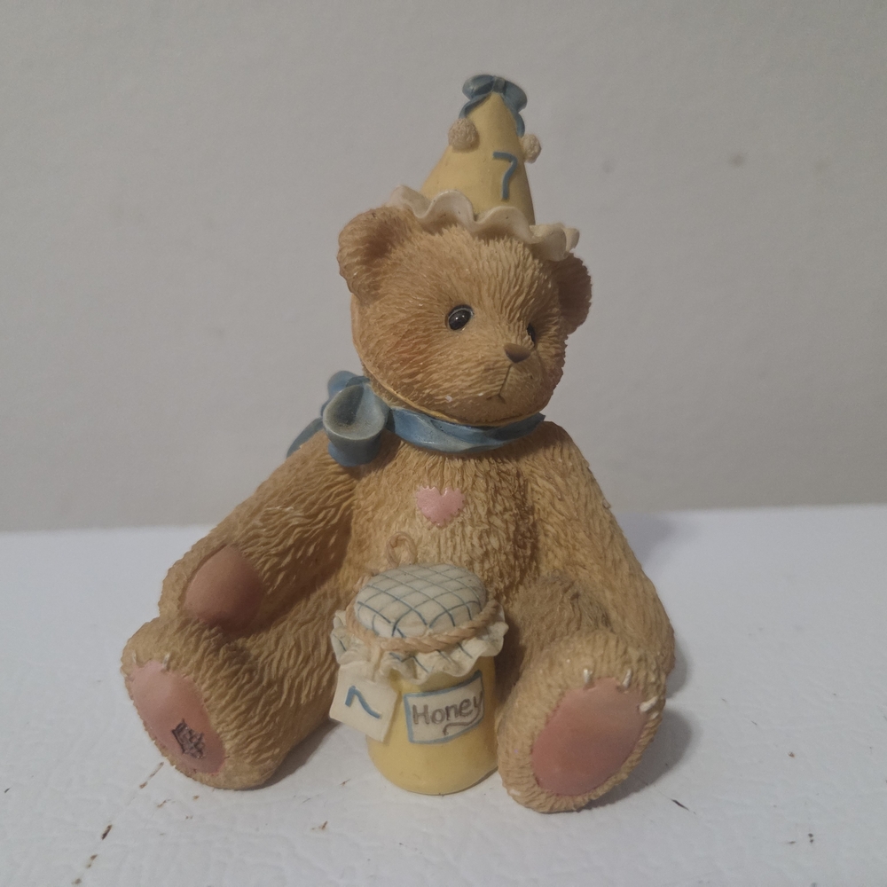 Cherished Teddies "Seven is as Sweet as Honey" Age 7 bear figurine.